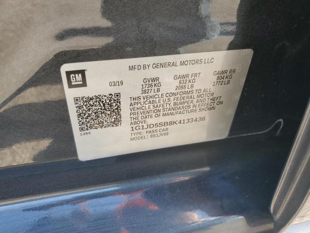1G1JD5SB8K4133436 - 2019 CHEVROLET SONIC LT Gris photo 12