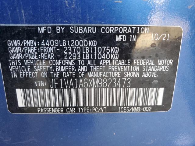 JF1VA1A6XM9823473 - 2021 SUBARU WRX BLUE photo 12