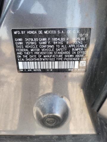 3HGGK5H83FM761922 - 2015 HONDA FIT EX GRAY photo 13