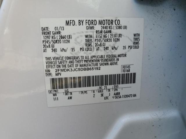 2FMDK3JC5DBB65192 - 2013 FORD EDGE SEL WHITE photo 13