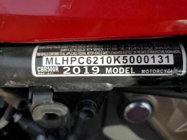 MLHPC6210K5000131 - 2019 HONDA CBR500 R RED photo 10
