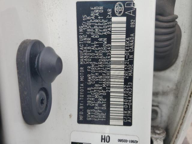 2T1BURHEXGC543549 - 2016 TOYOTA COROLLA L WHITE photo 12