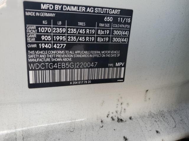 WDCTG4EB5GJ220047 - 2016 MERCEDES-BENZ GLA 250 Beyaz fotoğraf 12