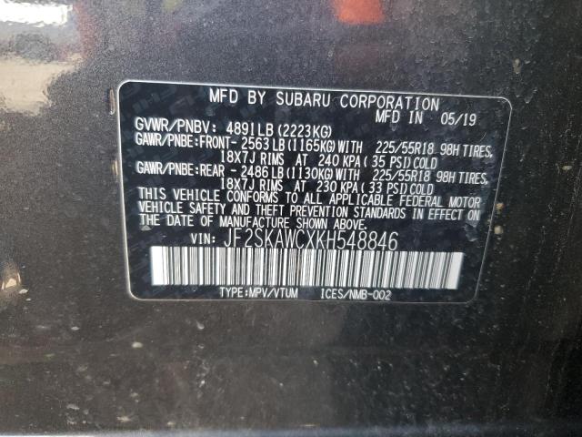 JF2SKAWCXKH548846 - 2019 SUBARU FORESTER TOURING GRAY photo 13