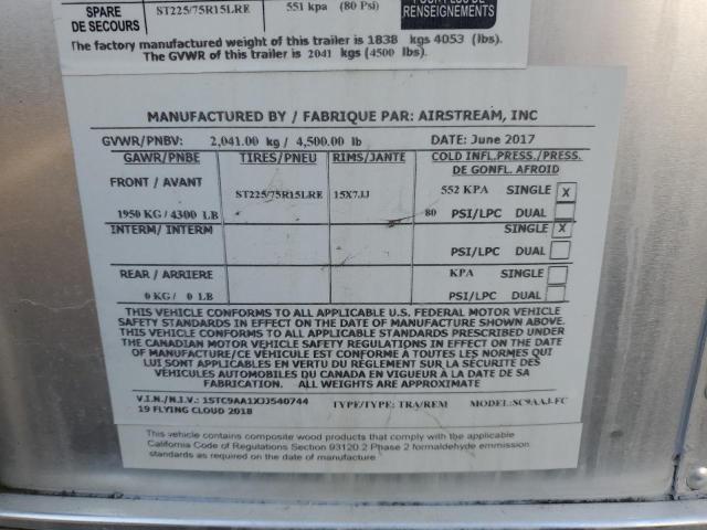 1STC9AA1XJJ540744 - 2018 AIRS TRAILER SILVER photo 10