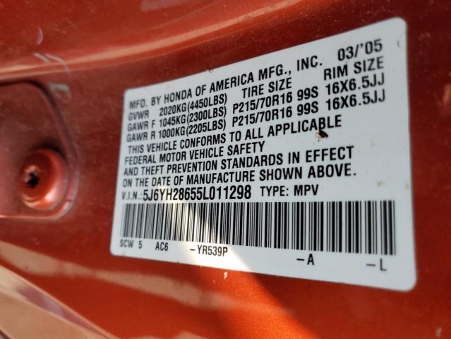 5J6YH28655L011298 - 2005 HONDA ELEMENT EX ORANGE photo 13