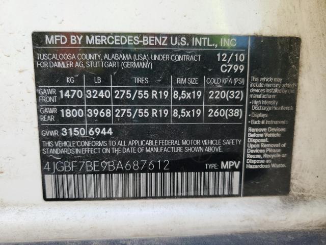 4JGBF7BE9BA687612 - 2011 MERCEDES-BENZ GL 450 4MATIC WHITE photo 13