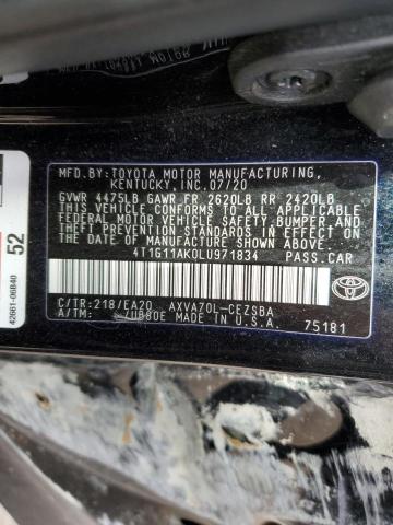 4T1G11AK0LU971834 - 2020 TOYOTA CAMRY SE BLACK photo 12