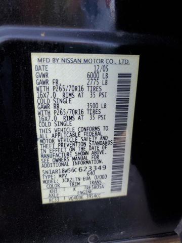 5N1AR18W56C623349 - 2006 NISSAN PATHFINDER LE BLACK photo 14