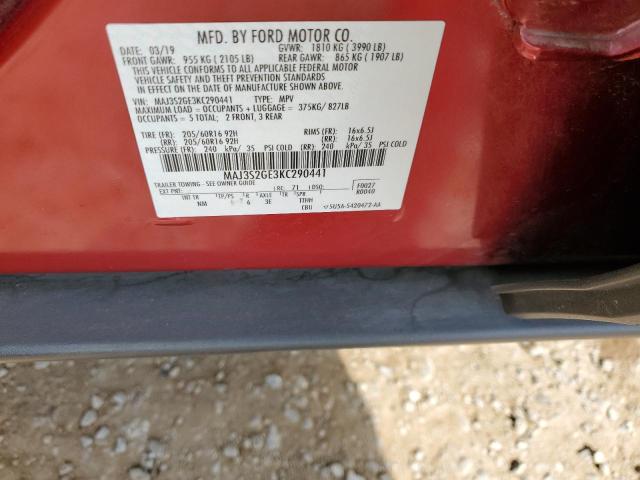 MAJ3S2GE3KC290441 - 2019 FORD ECOSPORT SE Czerwony zdjęcie 12