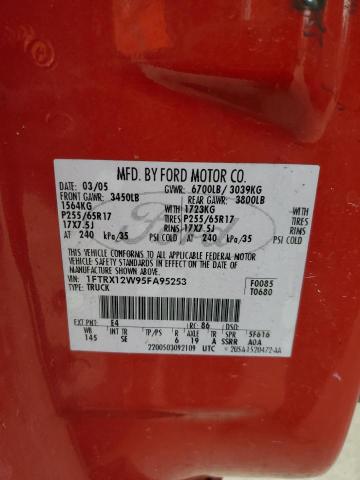 1FTRX12W95FA95253 - 2005 FORD F150 RED photo 13