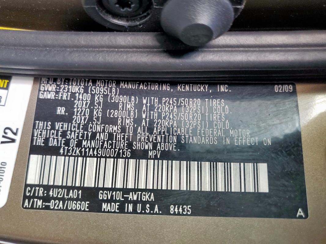 4T3ZK11A49U007136 - 2009 TOYOTA VENZA TAN photo 14