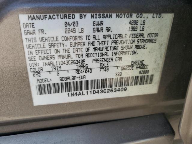 1N4AL11D43C263409 - 2003 NISSAN ALTIMA BASE 棕色 照片 12