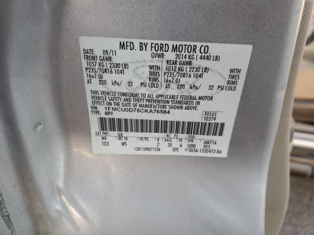 1FMCU0D75CKA76584 - 2012 FORD ESCAPE XLT SILVER photo 12