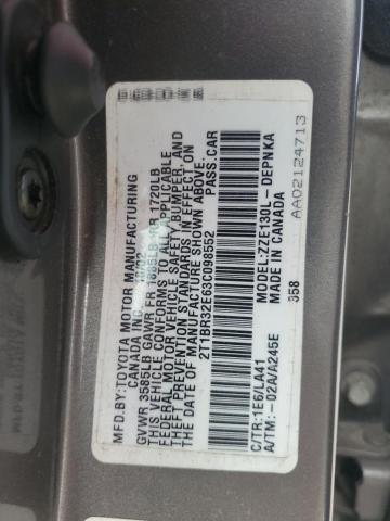 2T1BR32E63C098552 - 2003 TOYOTA COROLLA CE GRAY photo 12