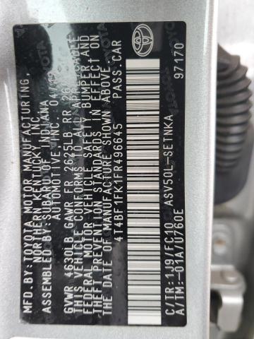 4T4BF1FK1FR496645 - 2015 TOYOTA CAMRY LE SILVER photo 12