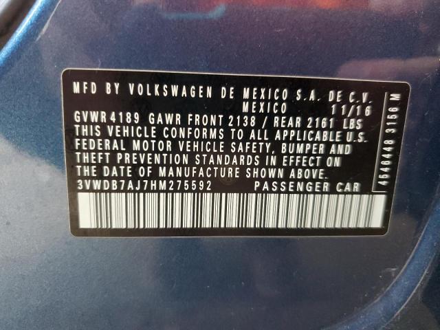 3VWDB7AJ7HM275592 - 2017 VOLKSWAGEN JETTA SE 蓝色 照片 12