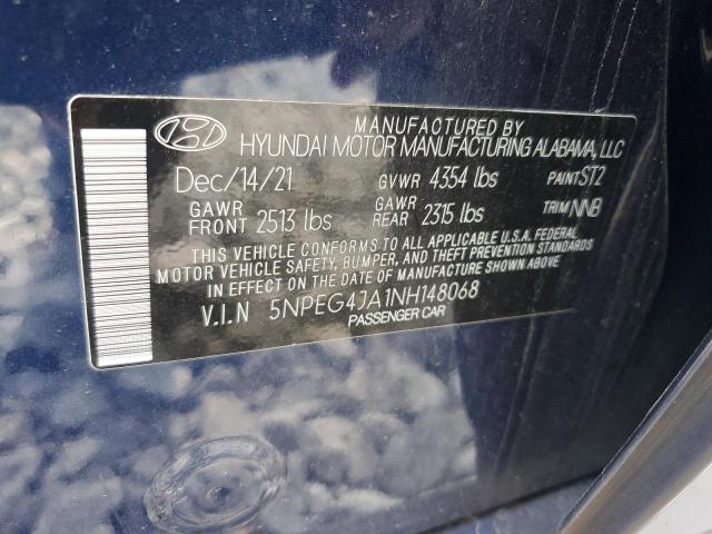 5NPEG4JA1NH148068 - 2022 HYUNDAI SONATA SE ლურჯი ფოტო 13