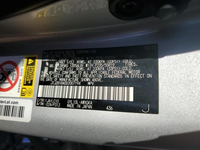 JTJZB1BA0D2007194 - 2013 LEXUS RX 450 SILVER photo 12