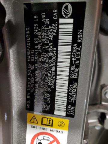 58ABZ1B18KU030549 - 2019 LEXUS ES 350 SILVER photo 12