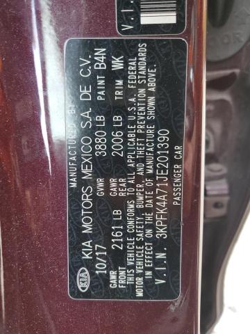 3KPFK4A71JE201390 - 2018 KIA FORTE LX Bordo fotoğraf 12