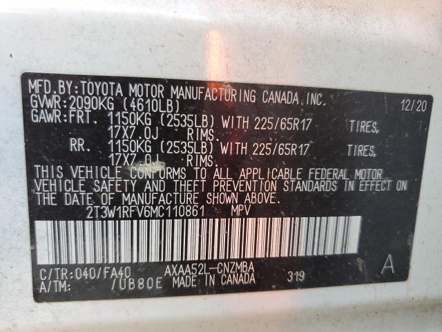 2T3W1RFV6MC110861 - 2021 TOYOTA RAV4 XLE WHITE photo 12