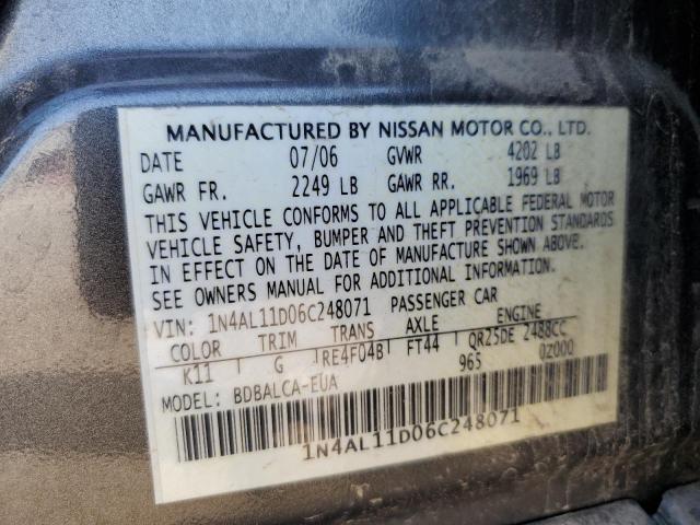 1N4AL11D06C248071 - 2006 NISSAN ALTIMA S GRAY photo 12