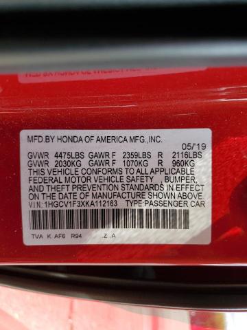 1HGCV1F3XKA112163 - 2019 HONDA ACCORD SPORT 红色 照片 13