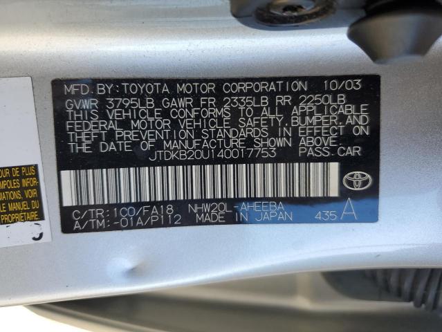 JTDKB20U140017753 - 2004 TOYOTA PRIUS GRAY photo 12