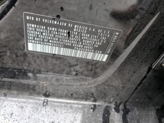 3VW2B7AJ9HM293731 - 2017 VOLKSWAGEN JETTA S BLACK photo 12