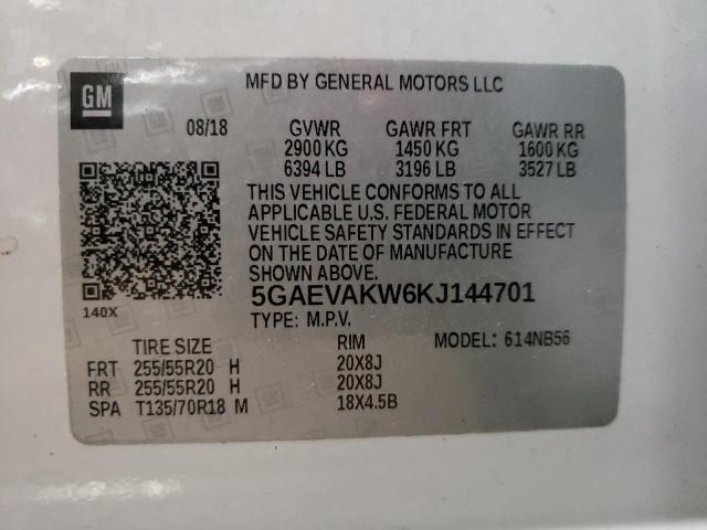 5GAEVAKW6KJ144701 - 2019 BUICK ENCLAVE ESSENCE 白色 照片 14