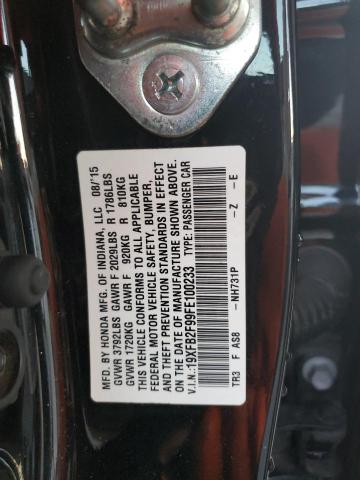 19XFB2F99FE100233 - 2015 HONDA CIVIC EXL შავი ფოტო 13