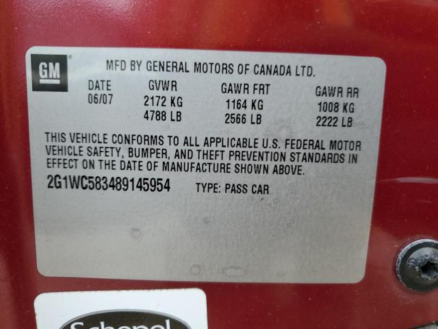 2G1WC583489145954 - 2008 CHEVROLET IMPALA LT RED photo 12