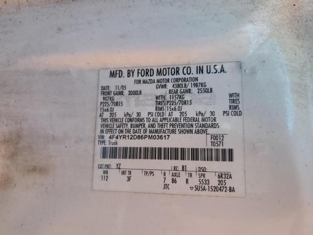 4F4YR12D86PM03617 - 2006 MAZDA B2300 WHITE photo 12