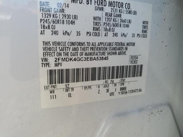 2FMDK4GC3EBA53845 - 2014 FORD EDGE SE WHITE photo 12