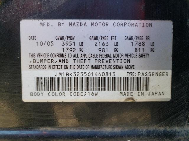 JM1BK323561440813 - 2006 MAZDA 3 S BLACK photo 12