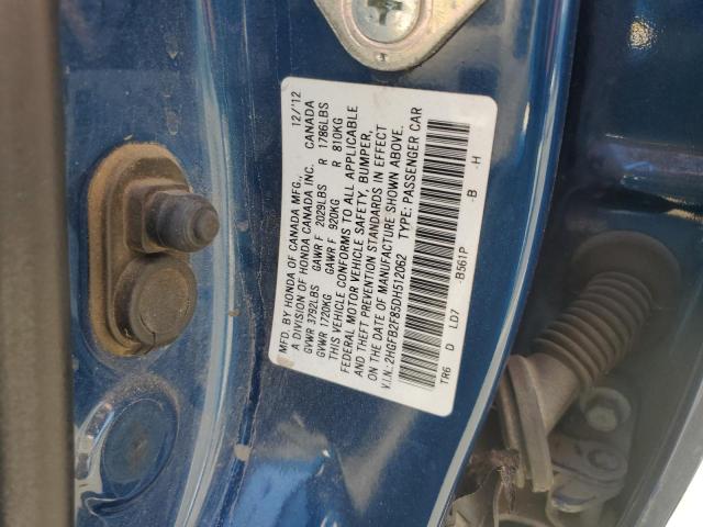 2HGFB2F85DH512062 - 2013 HONDA CIVIC EX ლურჯი ფოტო 12