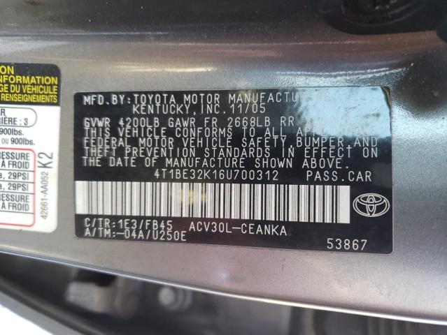 4T1BE32K16U700312 - 2006 TOYOTA CAMRY LE SILVER photo 12