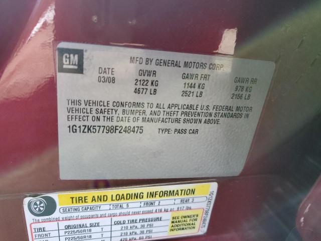 1G1ZK57798F248475 - 2008 CHEVROLET MALIBU LTZ წითელი ფოტო 12