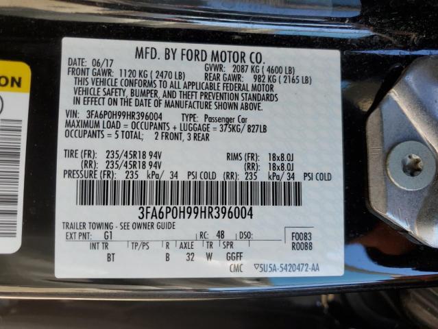 3FA6P0H99HR396004 - 2017 FORD FUSION SE BLACK photo 12