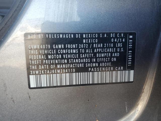 3VW2K7AJ6EM294119 - 2014 VOLKSWAGEN JETTA BASE GRAY photo 12