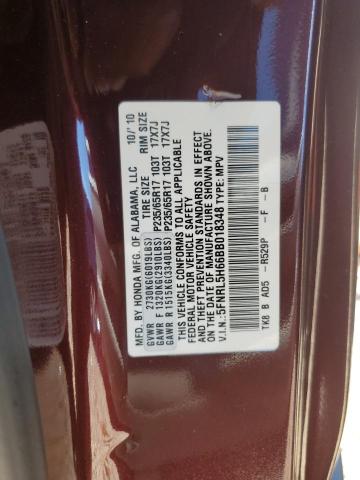 5FNRL5H66BB018348 - 2011 HONDA ODYSSEY EXL BURGUNDY photo 13