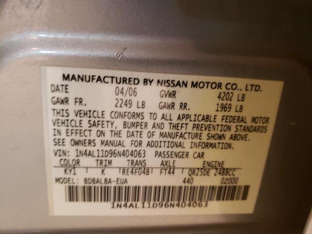 1N4AL11D96N404063 - 2006 NISSAN ALTIMA S SILVER photo 12