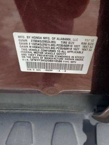 5FNYF3H52DB010586 - 2013 HONDA PILOT EXL ბურგუნდია ფოტო 13