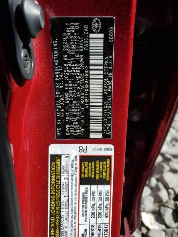 4T1BF1FK8HU778052 - 2017 TOYOTA CAMRY LE 红色 照片 12