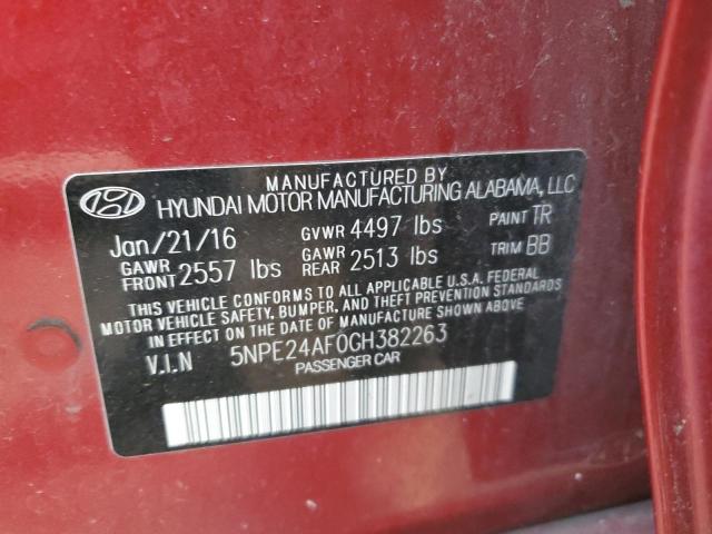 5NPE24AF0GH382263 - 2016 HYUNDAI SONATA SE RED photo 12