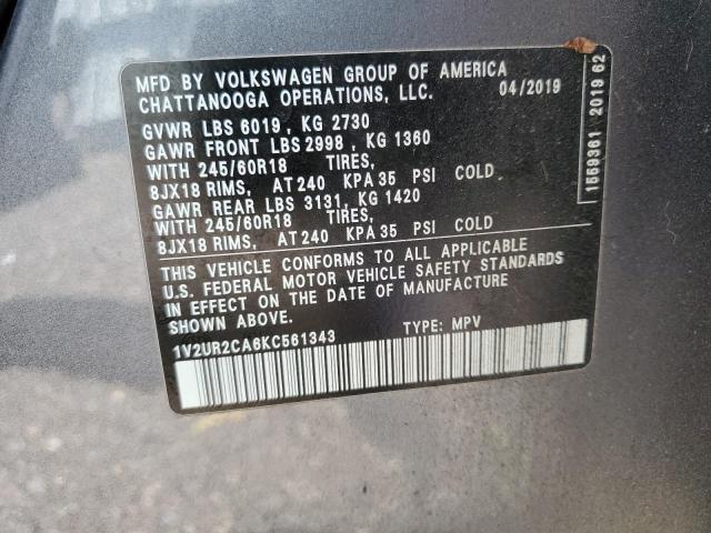 1V2UR2CA6KC561343 - 2019 VOLKSWAGEN ATLAS SE 灰色 照片 14