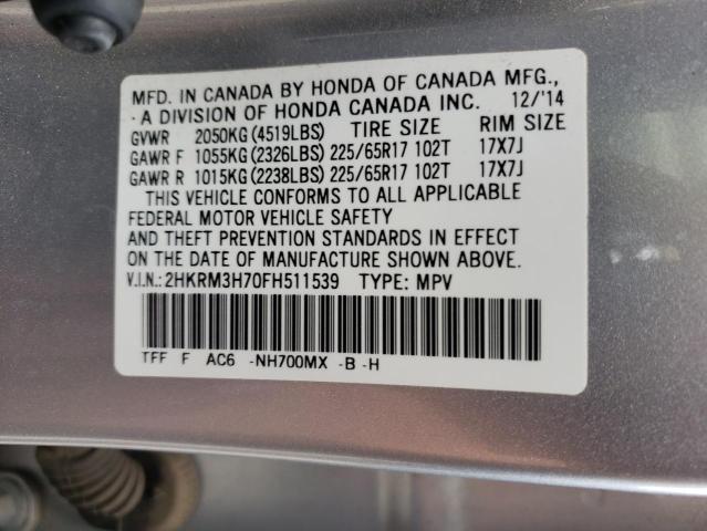 2HKRM3H70FH511539 - 2015 HONDA CR-V EXL SILVER photo 13