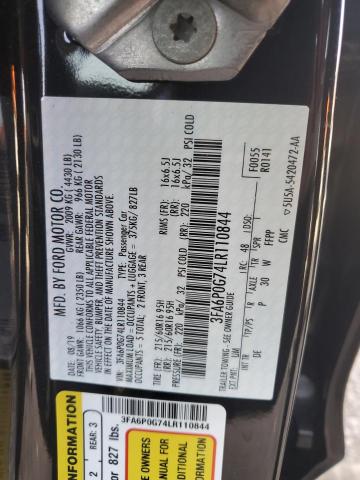 3FA6P0G74LR110844 - 2020 FORD FUSION S BLACK photo 12