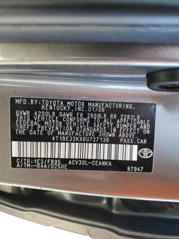 4T1BE32KX6U727136 - 2006 TOYOTA CAMRY LE 灰色 照片 12